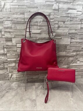Michael Kors Christina Pebbled Leather Shoulder Bag & Wallet Dark Raspberry